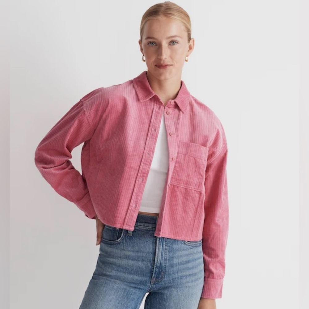 Madewell Hot Pink Cropped Variegated Corduroy Button-Up Shirt
